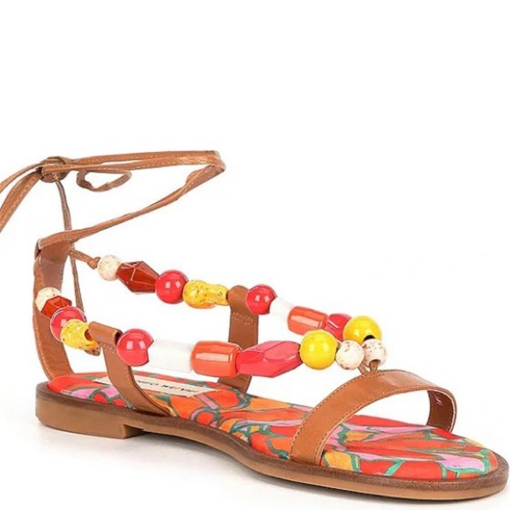 Antonio Melani Loola Women’s Beaded Leather Ankle Wrap Flat Sandals size 6.5 NWT